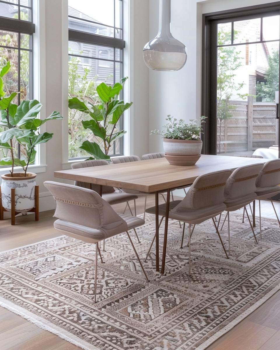 Ideen: Einrichten mit Vintage-Teppichen- Unterstreiche deinen Essbereich mit einem gewebten Teppich