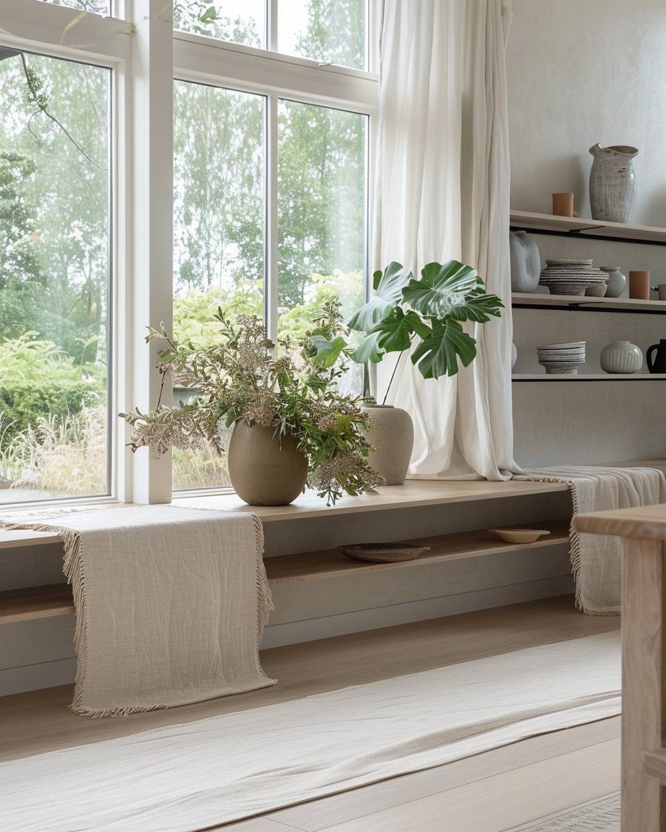 Ideen: Einrichten und dekorieren mit Leinen- Betone Fensterbänke mit Leinenläufern