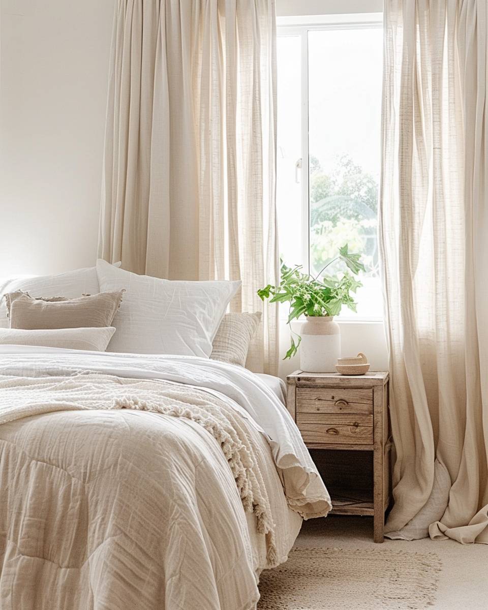 Ideen: Einrichten und dekorieren mit Leinen- Vervollständige das Schlafzimmer mit Leinen-Vorhängen