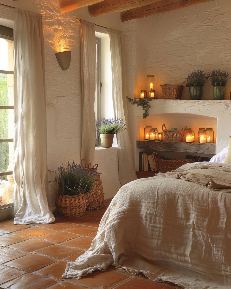 Schlafzimmer im mediterranen Stil gestalten- Schaffe Atmosphäre mit Kerzen im Glas