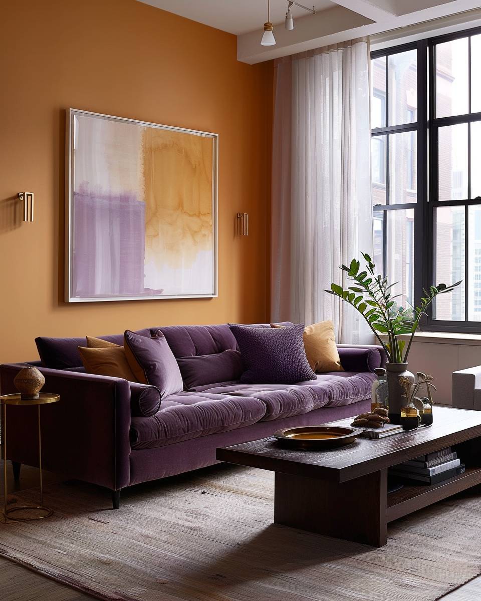 Welche Farbe passt zu Ocker?- Setze Ocker mit rauchigem Lila in Szene