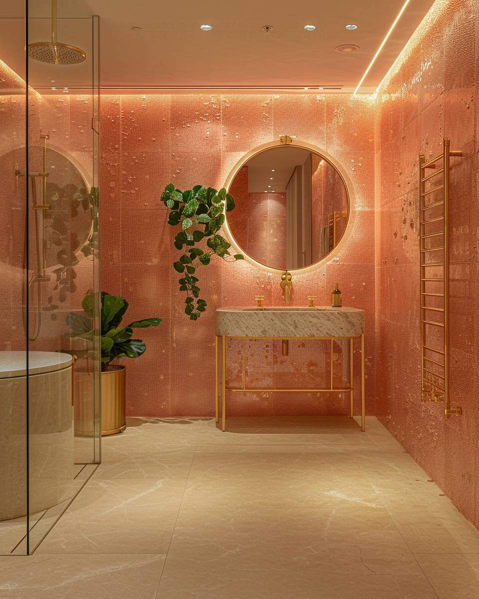 Badezimmer in Koralle einrichten- Kombiniere Koralle mit goldenen Accessoires
