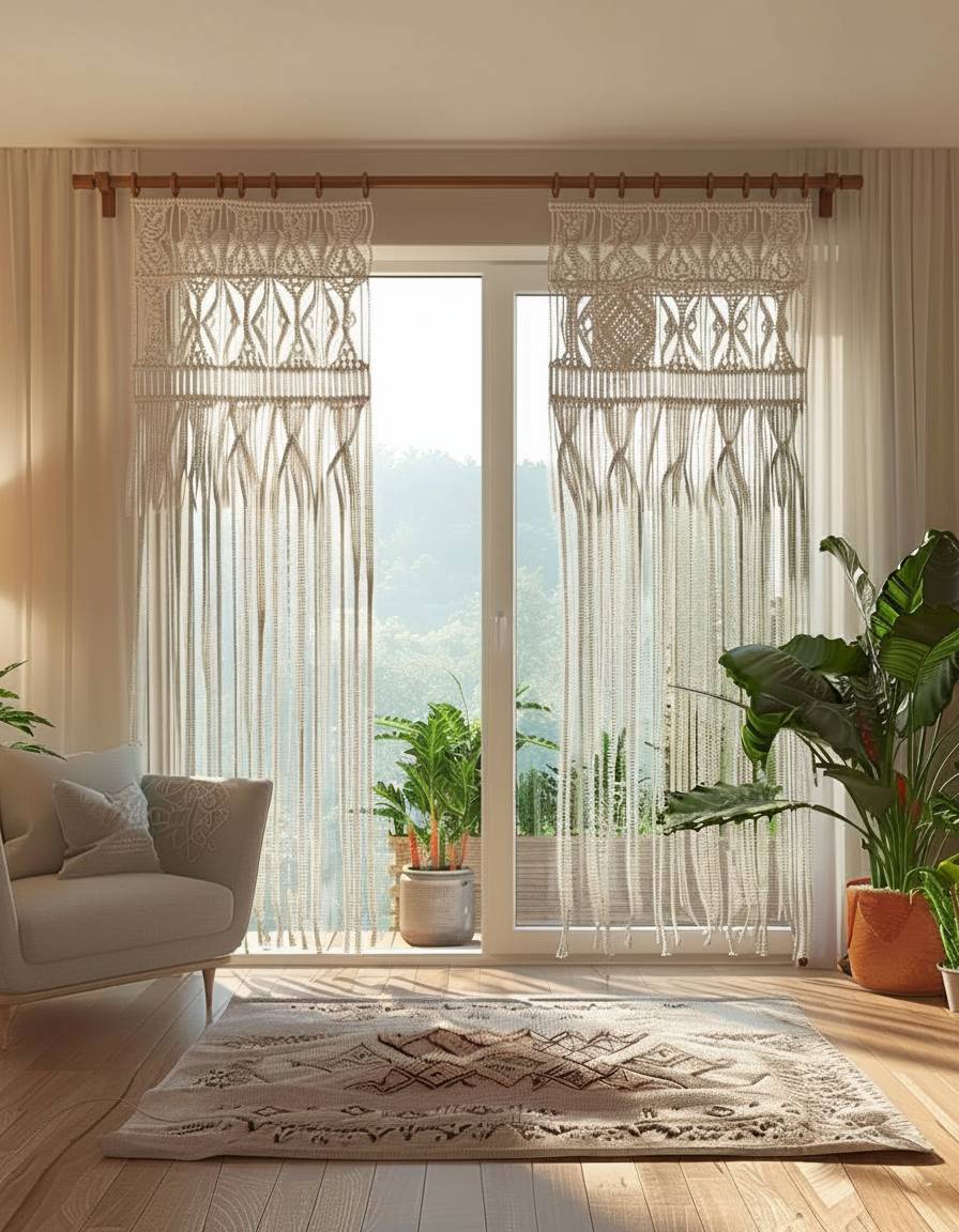 Dekorieren mit Makramee- Ersetze Vorhänge durch Makramee-Gardinen