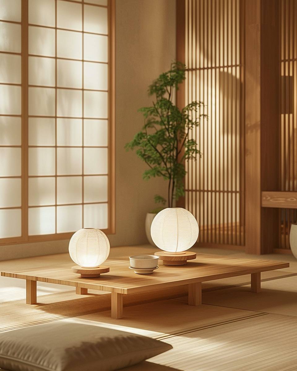 Einrichtungsstil: Zen-Stil- Betone Lichtquellen durch zarte Papierlampen