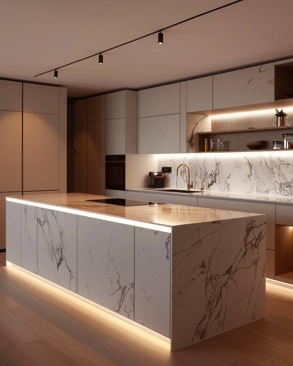 Inspiration: Küche mit Marmor-Arbeitsplatte- Beleuchte das Marmor mit LED-Stripes