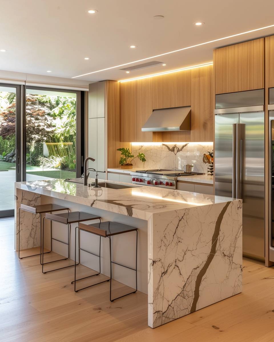 Inspiration: Küche mit Marmor-Arbeitsplatte- Dekoriere mit hochwertigen Küchengeräten aus Stahl