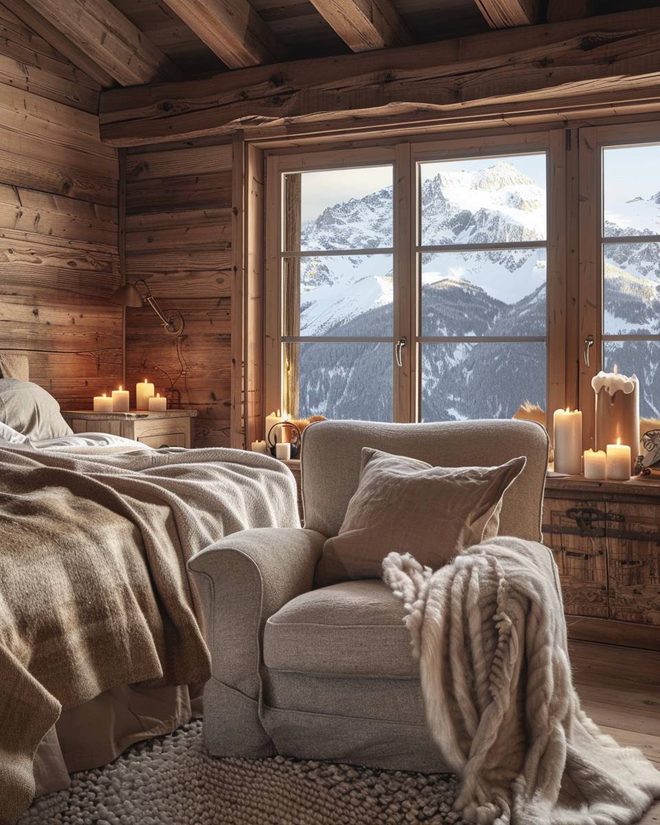Schlafzimmer im Chalet-Stil gestalten- Arrangiere handgemachte Kerzenhalter aus Holz
