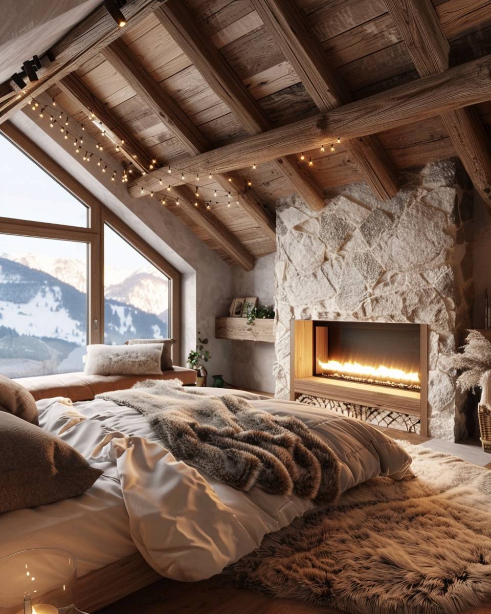 Schlafzimmer im Chalet-Stil gestalten- Baue eine kleine Kaminatmosphäre mit LED-Feuer