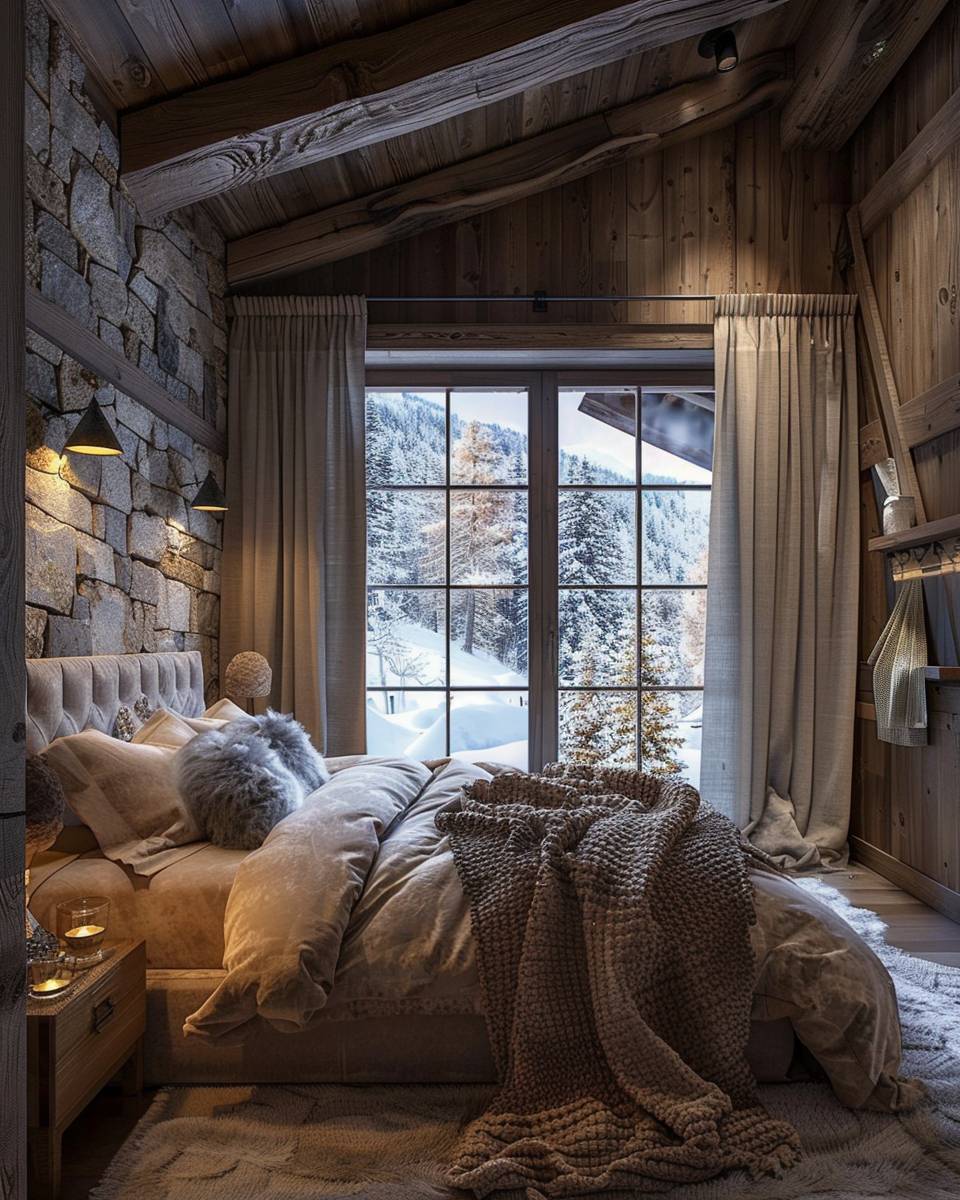 Schlafzimmer im Chalet-Stil gestalten- Setze auf kuschelige Vorhänge aus schweren Stoffen