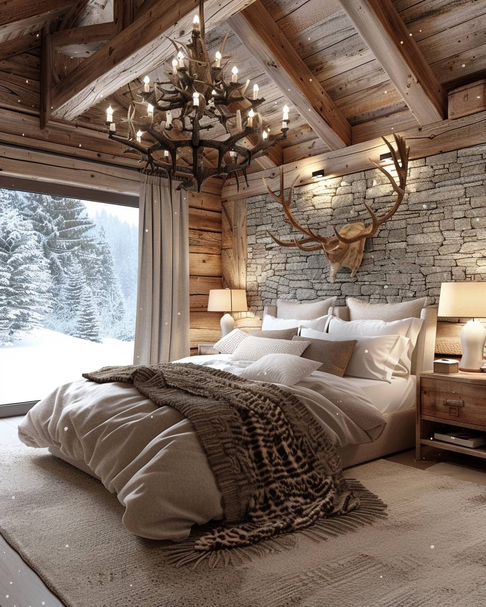 Schlafzimmer im Chalet-Stil gestalten- Setze rustikale Lampen mit warmem Licht ein