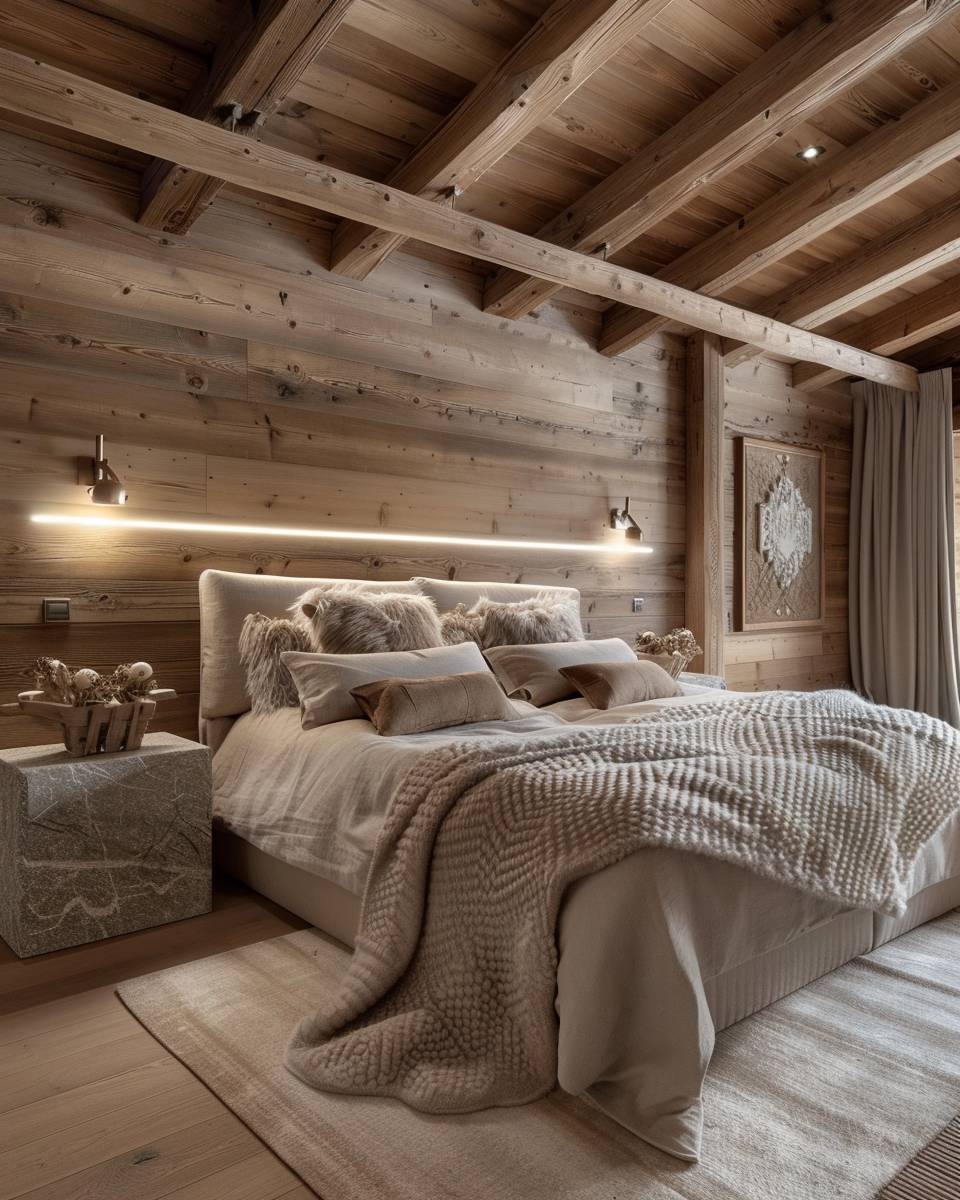 Schlafzimmer im Chalet-Stil gestalten- Verwende Natursteine als Nachtisch-Deko