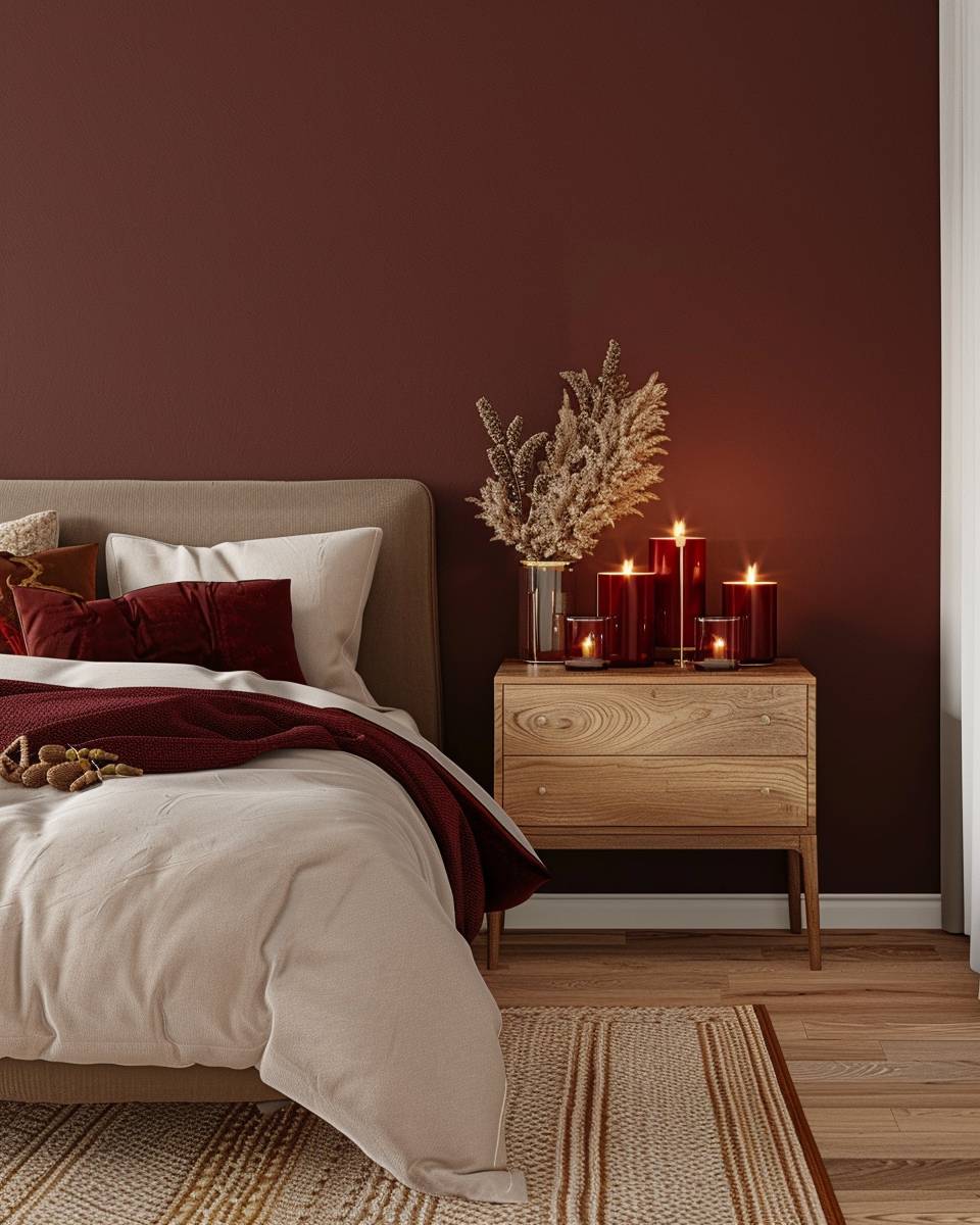 Schlafzimmer in Bordeauxrot gestalten- Dekoriere mit bordeauxroten Kerzen für Stimmung