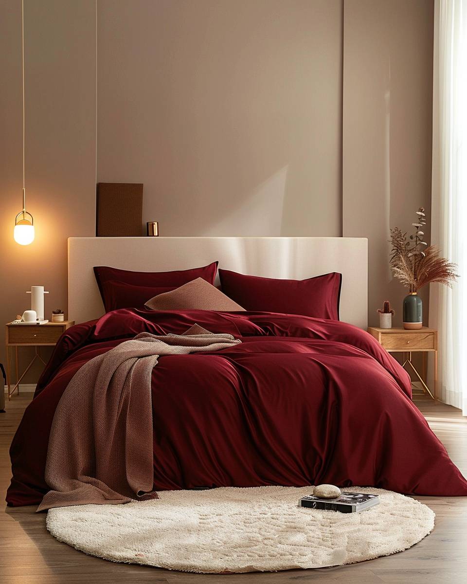 Schlafzimmer in Bordeauxrot gestalten- Wähle eine Bettwäsche in kräftigem Bordeauxrot