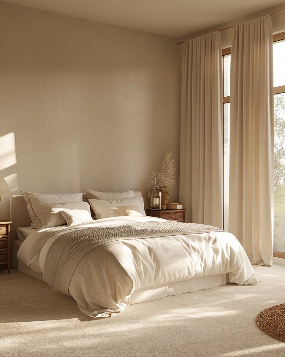Schlafzimmer in Sandtönen gestalten- Nutze weiche Teppiche in Beigetönen