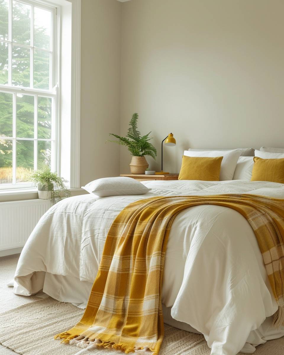 Schlafzimmer in Senfgelb gestalten- Wähle Plaids in Senfgelb für dein Bett