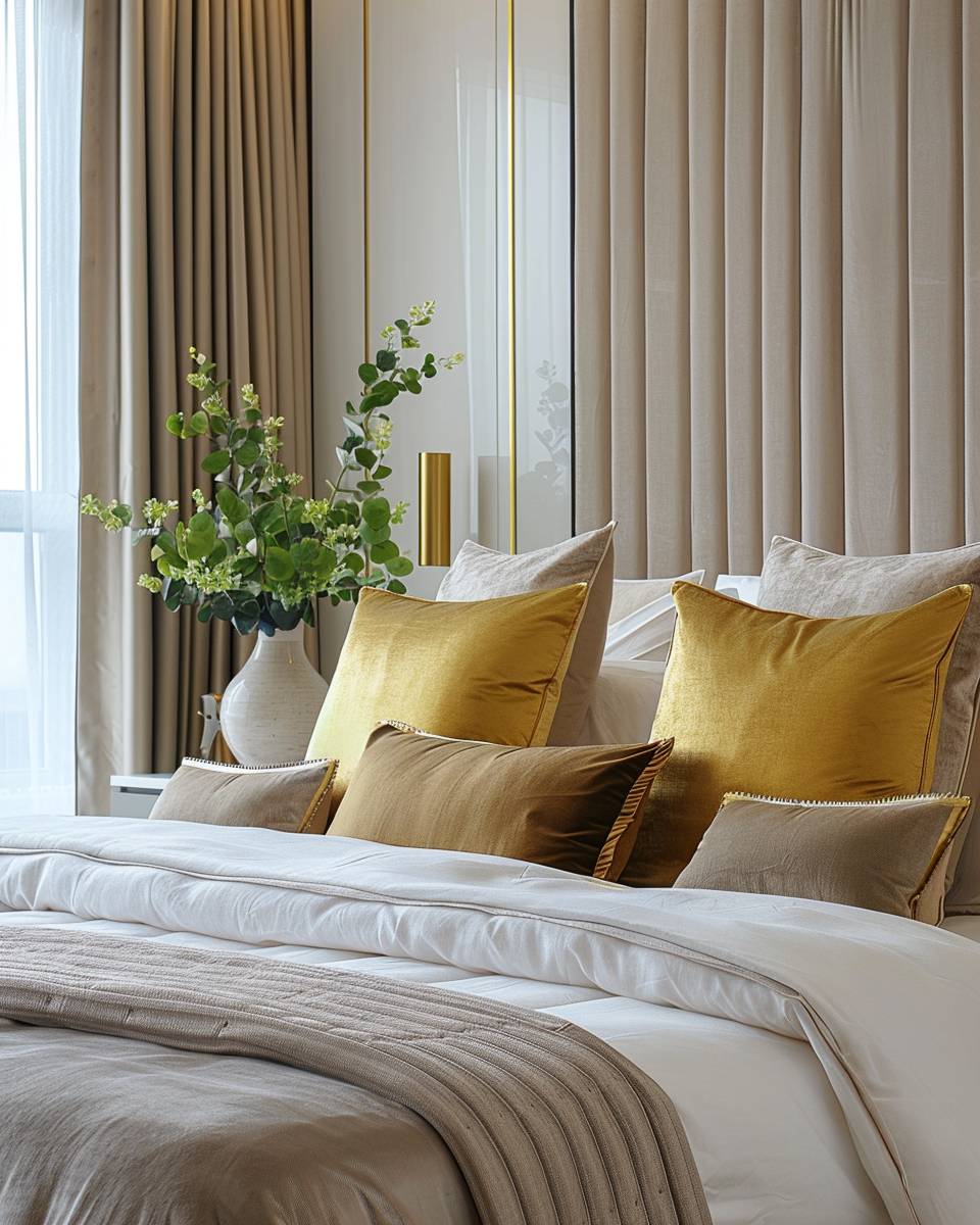 Schlafzimmer mit Gold einrichten-Setze goldene Akzente mit Kissenbezügen
