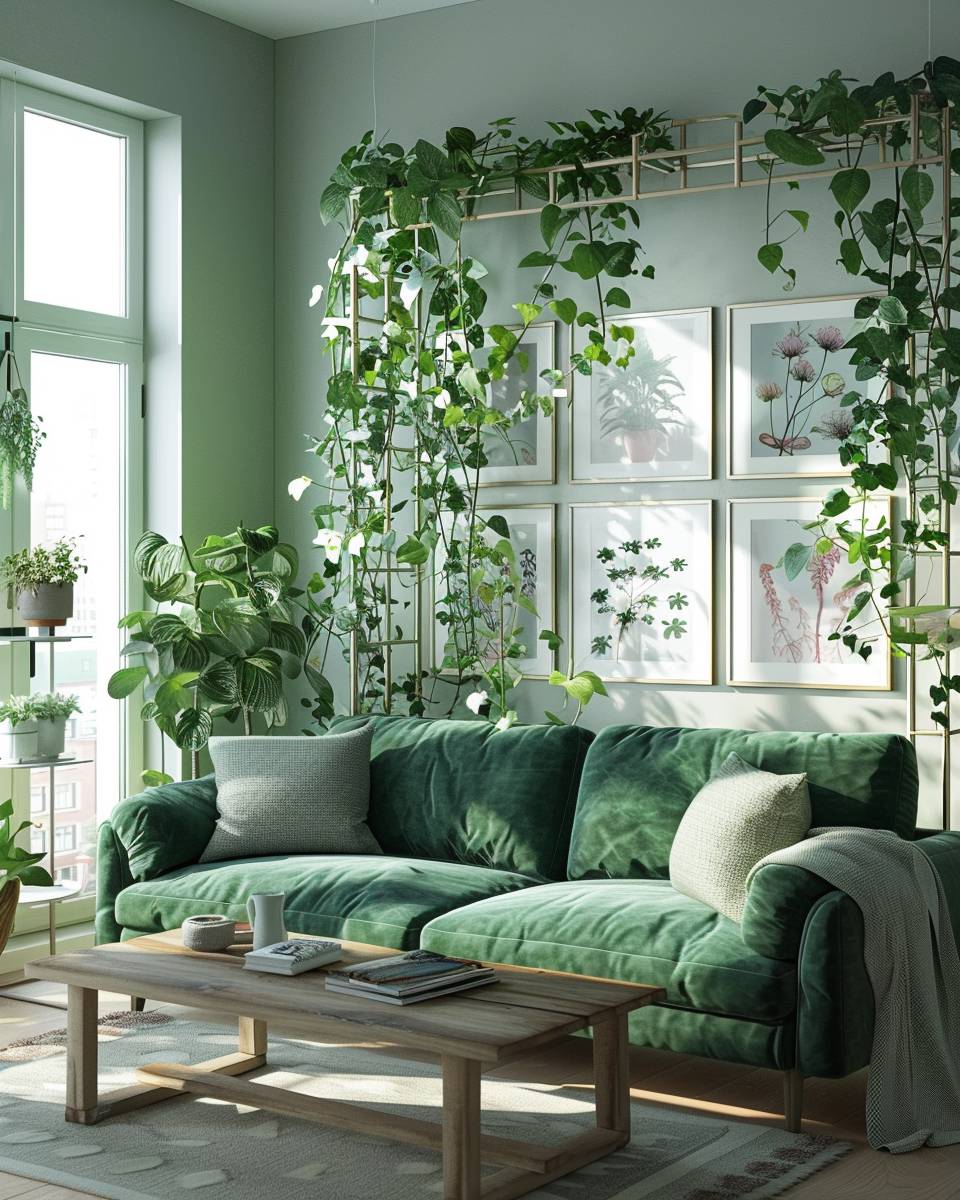 Urban Jungle wohnzimmer- Präsentiere Kletterpflanzen an dekorativen Rankhilfen