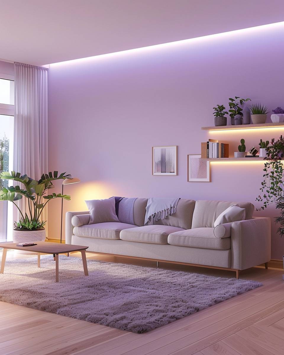 Wohnzimmer in Flieder gestalten- Streiche eine Wand in pastellflieder