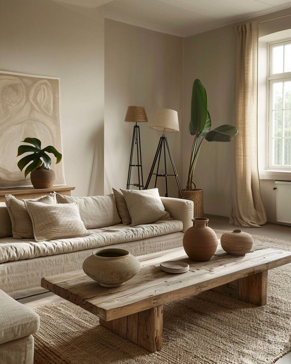 Wohnzimmer in Sandtönen gestalten- Probiere indirektes Licht durch Stehlampen aus