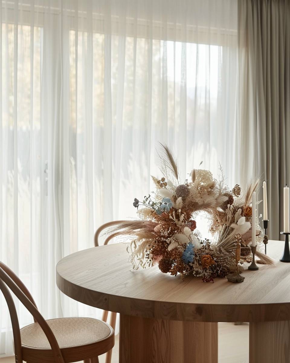 Adventskranz mit Trockenblumen- Arrangiere Gräser locker zwischen den Blüten