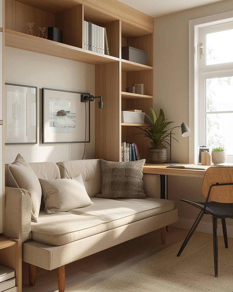 Arbeitszimmer und Gästezimmer kombinieren-Nutze ein flexibles Schlafsofa mit Stauraum