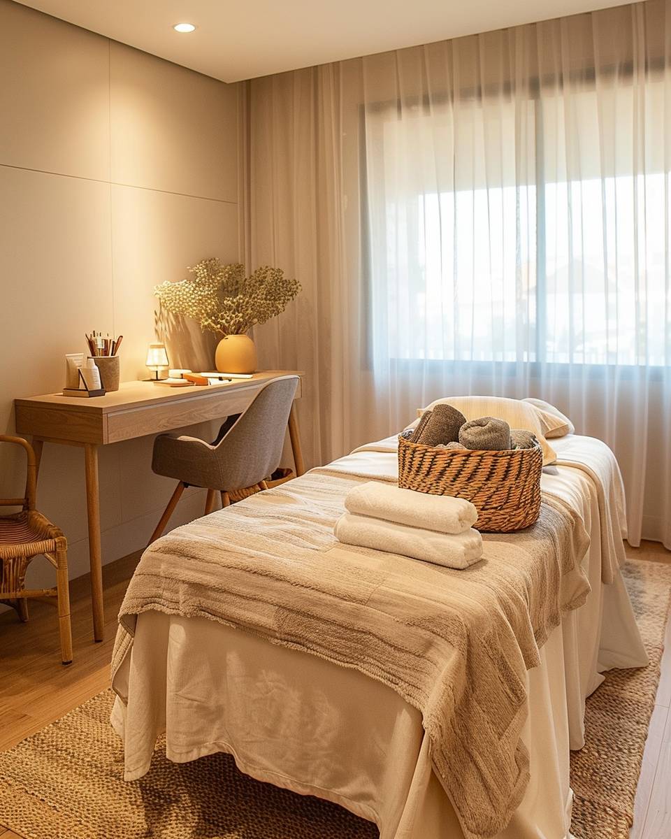 Arbeitszimmer und Gästezimmer kombinieren- Lege ausgewählte Gästeaccessoires in einen Korb