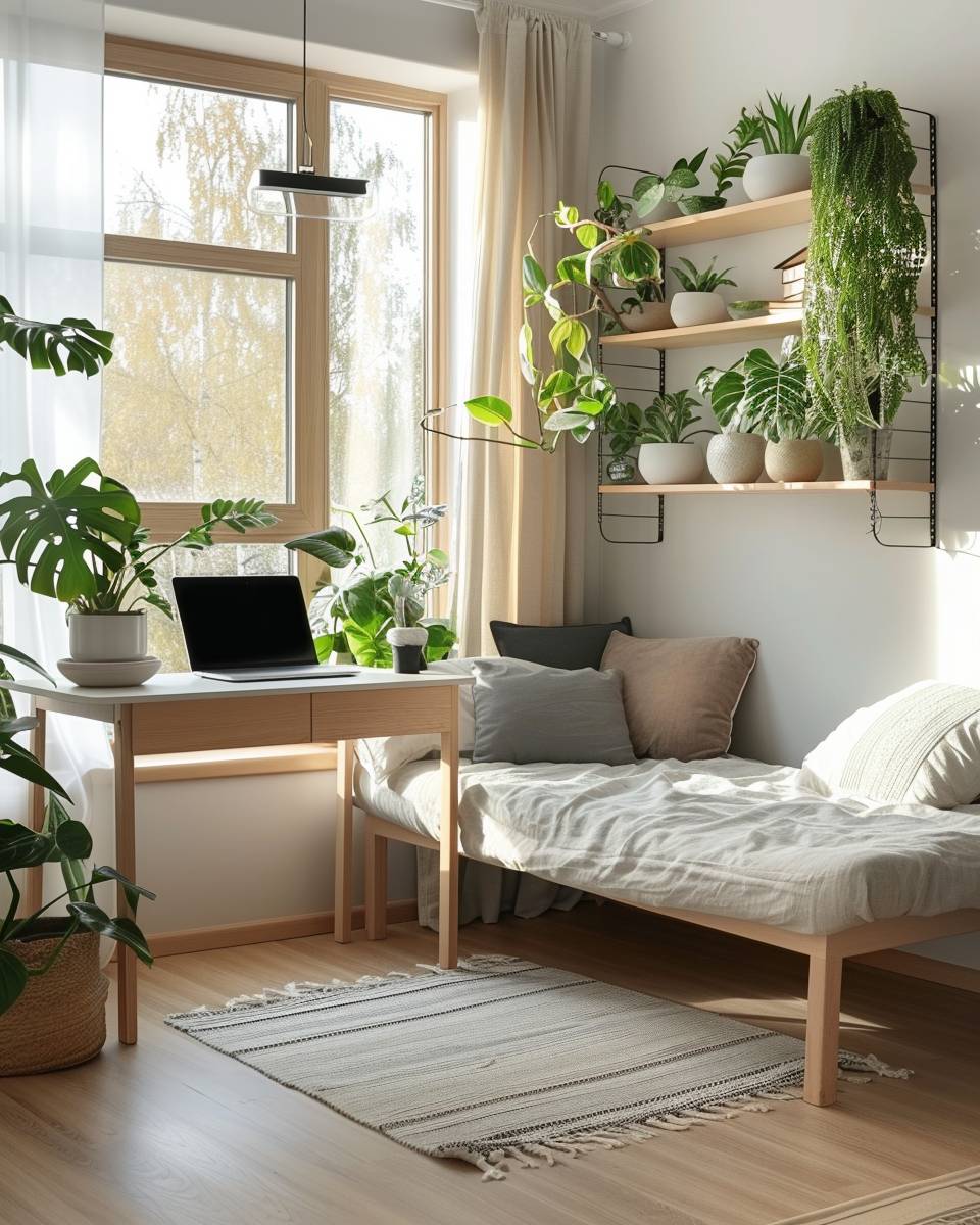 Arbeitszimmer und Gästezimmer kombinieren- Platziere Pflanzen für eine inspirierende Atmosphäre