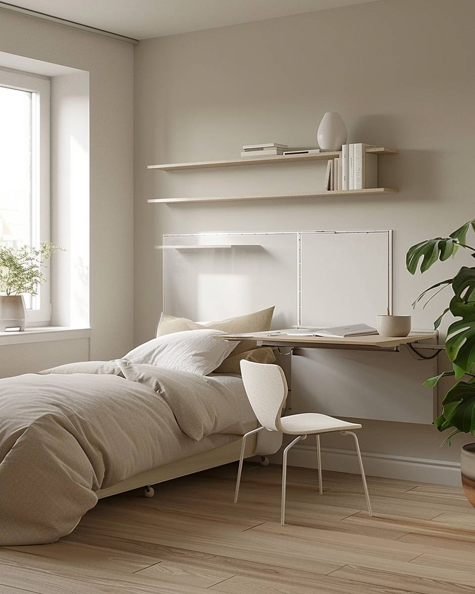 Arbeitszimmer und Gästezimmer kombinieren- Wähle einen Klapptisch als platzsparenden Arbeitsplatz