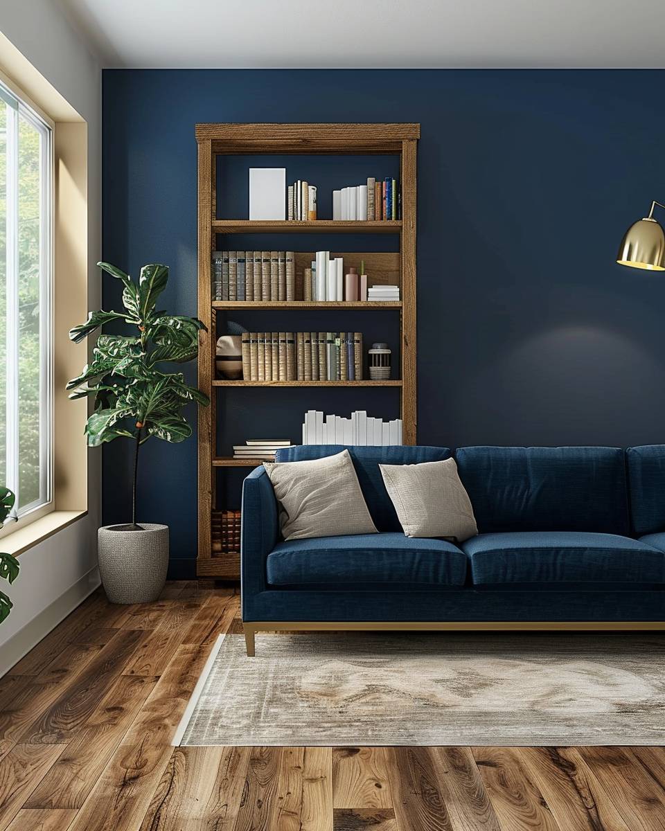 Ideen: Wohnzimmer in Petrol- Mische Petrol mit warmem Holz