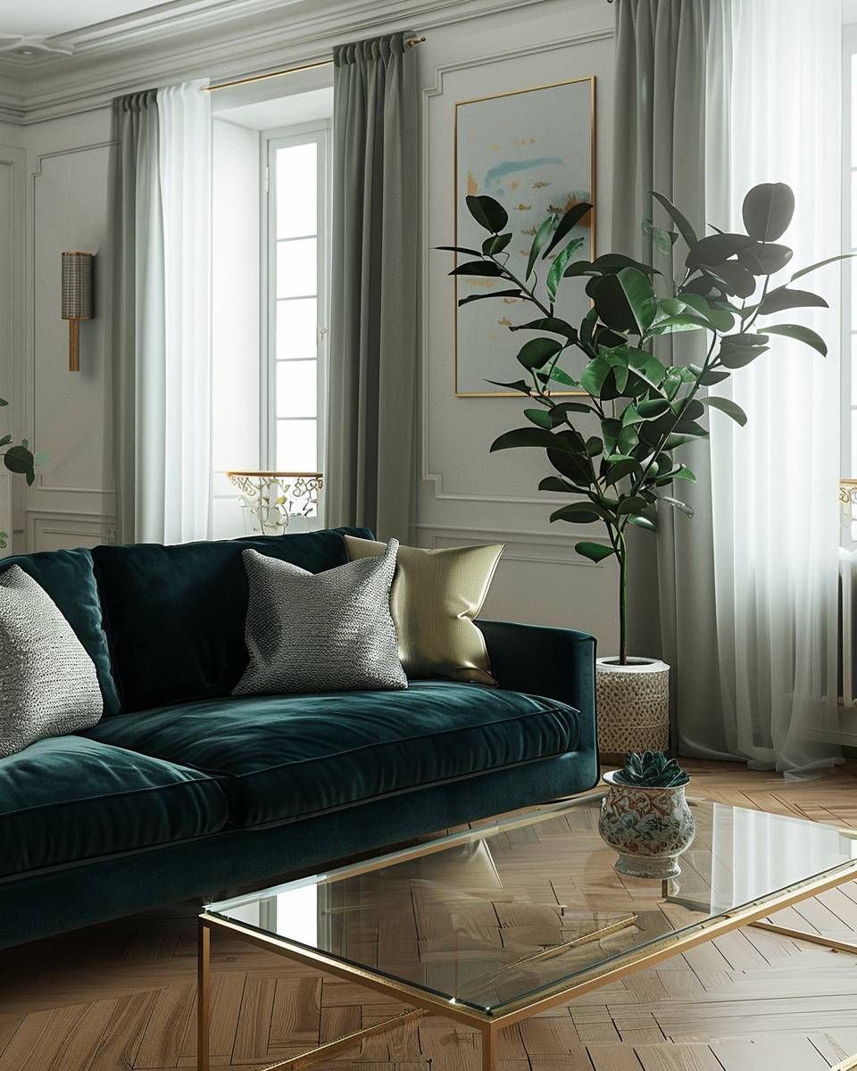 Ideen: Wohnzimmer in Petrol- Stelle einen modernen Couchtisch aus Glas dazu