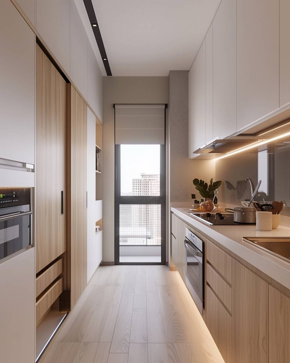 Schmale Küche einrichten- Setze Schiebeschränke für extra Stauraum ein