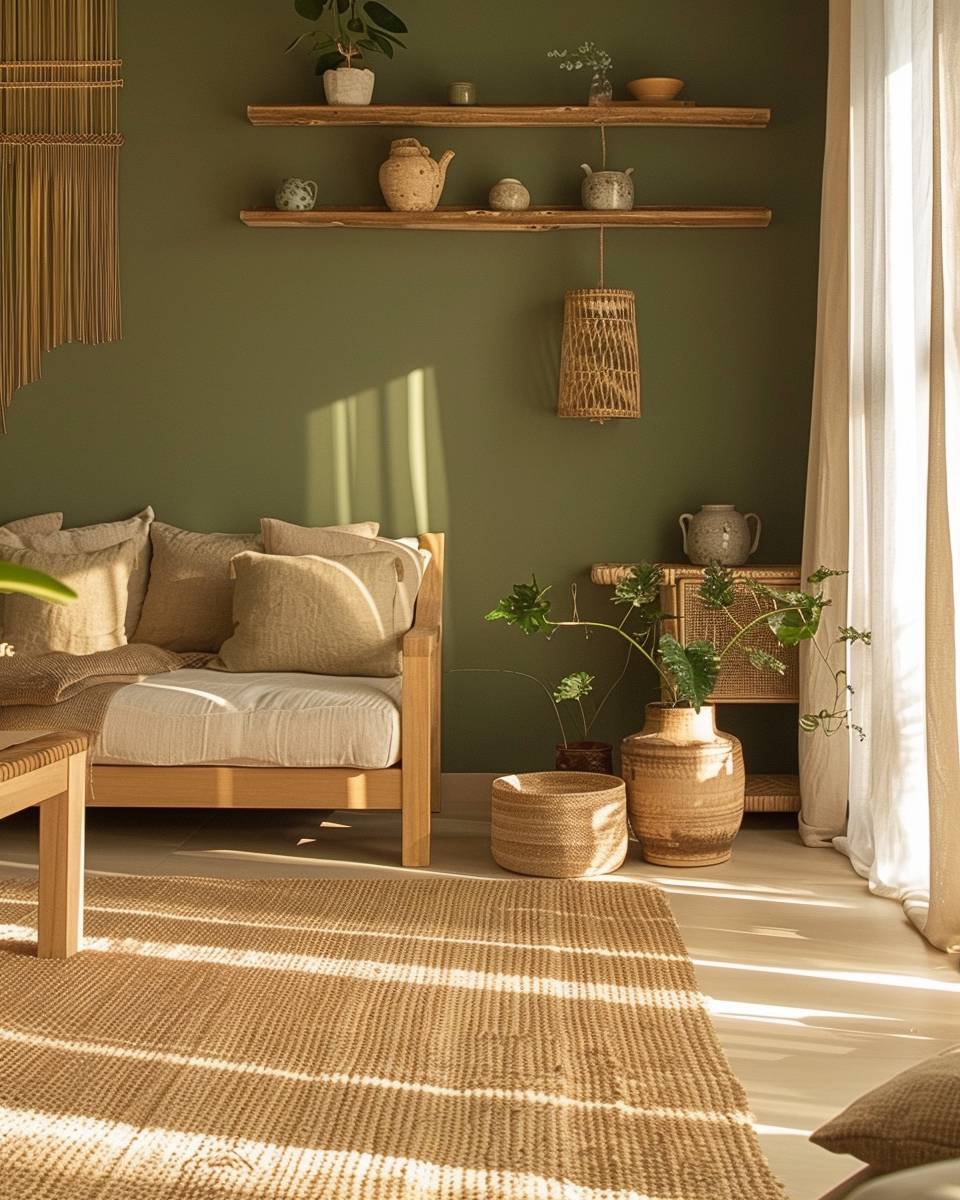 Welche Farbe passt zu Olivgrün?- Dekoriere mit Holz und Naturmaterialien für Harmonie