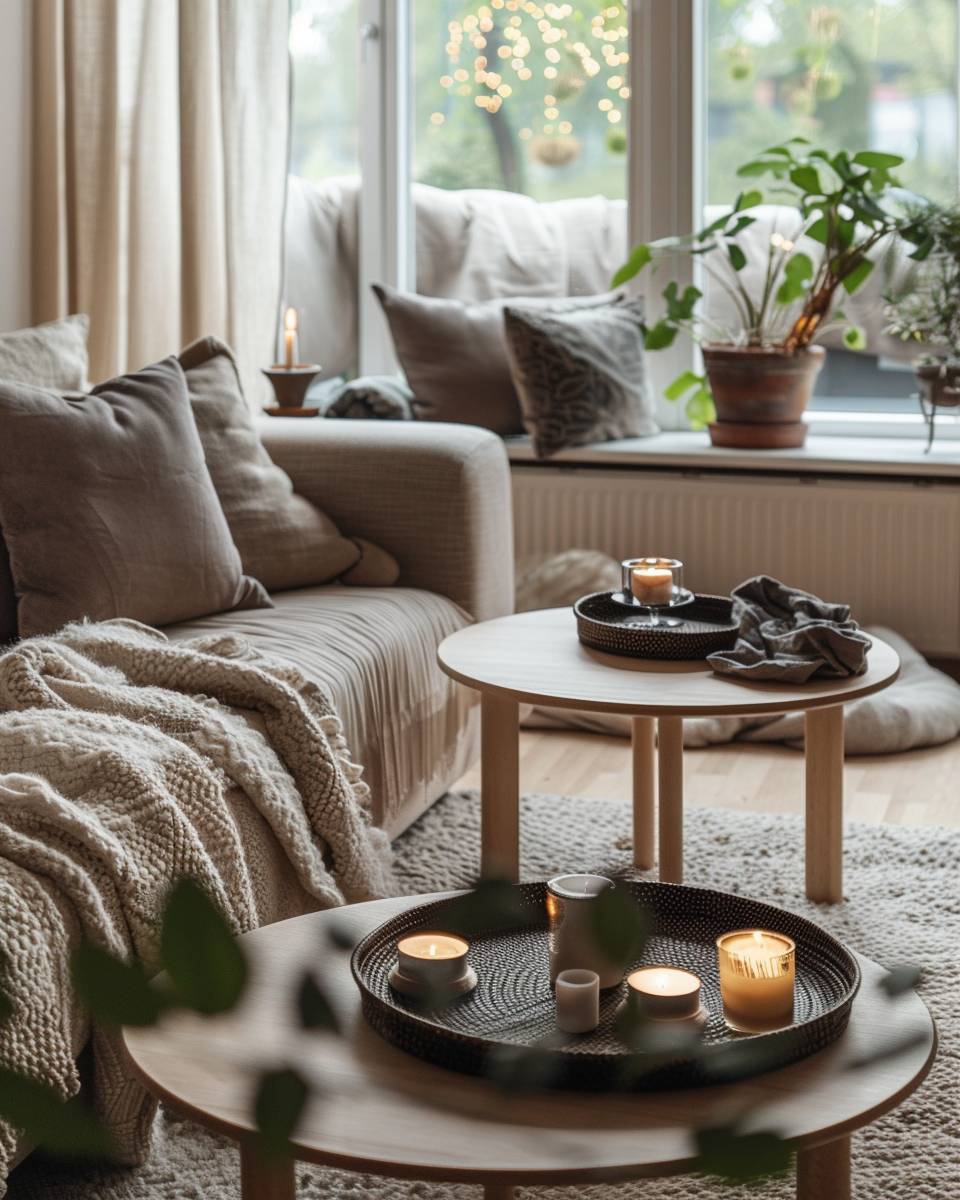 Wohnzimmer im Hygge-Stil einrichten- Ergänze runde Couchtische