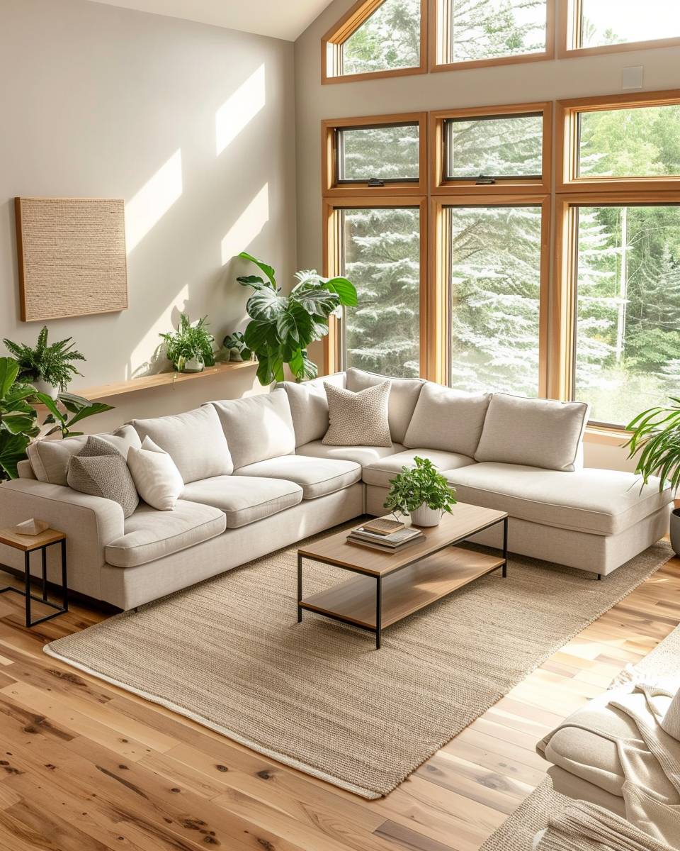 Wohnzimmer in L-Form einrichten- Arrangiere Pflanzen für wohnliche Frische