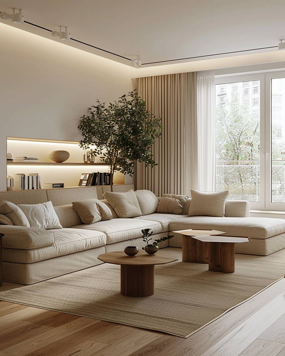 Wohnzimmer in L-Form einrichten- Stelle Beistelltische für Flexibilität bereit