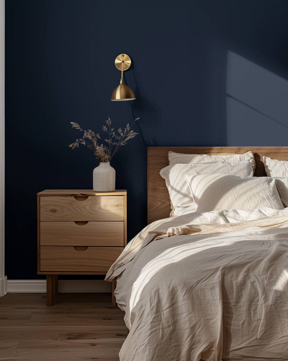 Akzentwand im Schlafzimmer Ideen- Betone eine Wand mit eleganter Wandlampe