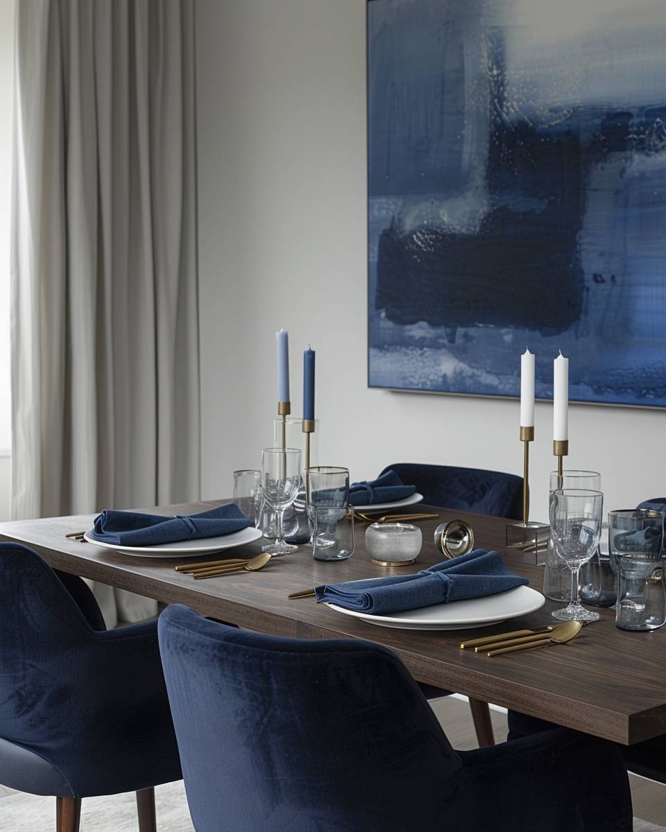 Esszimmer in Blau gestalten- Nutze indigoblaue Servietten für Eleganz