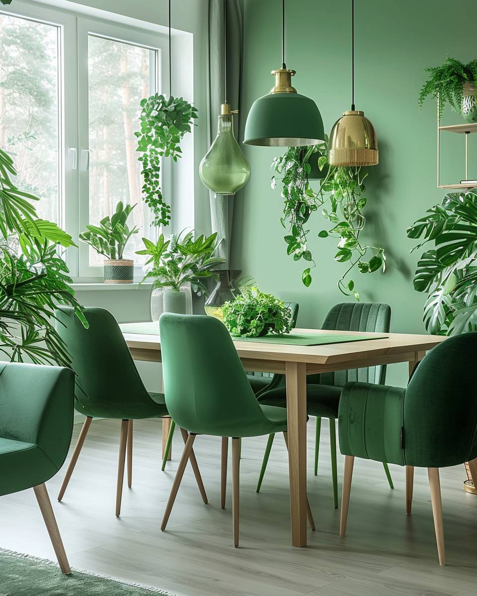 Esszimmer in Grün gestalten- Integriere Pflanzen für lebendige Frische
