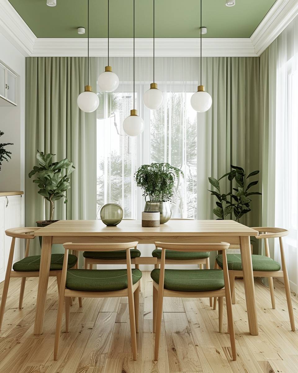 Esszimmer in Grün gestalten- Male die Decke in sanftem Salbeigrün