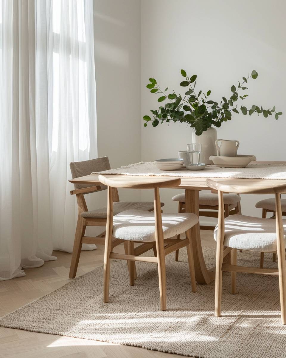 Esszimmer in Weiß gestalten- Wähle natürliche Stoffe für Stühle und Kissen