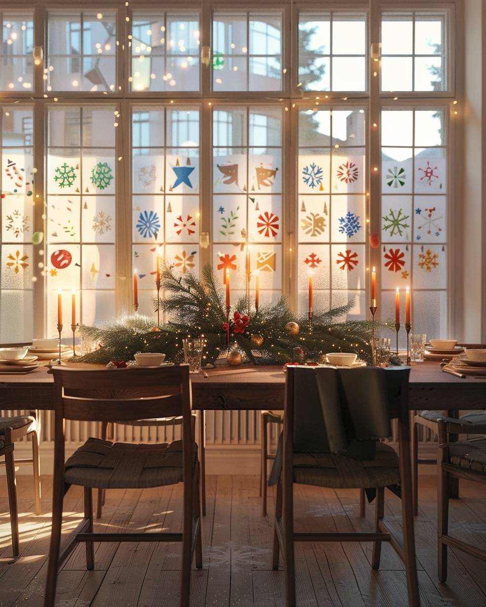 Esszimmer weihnachtlich dekorieren- Gestalte Window-Color-Bilder an Esszimmerfenstern