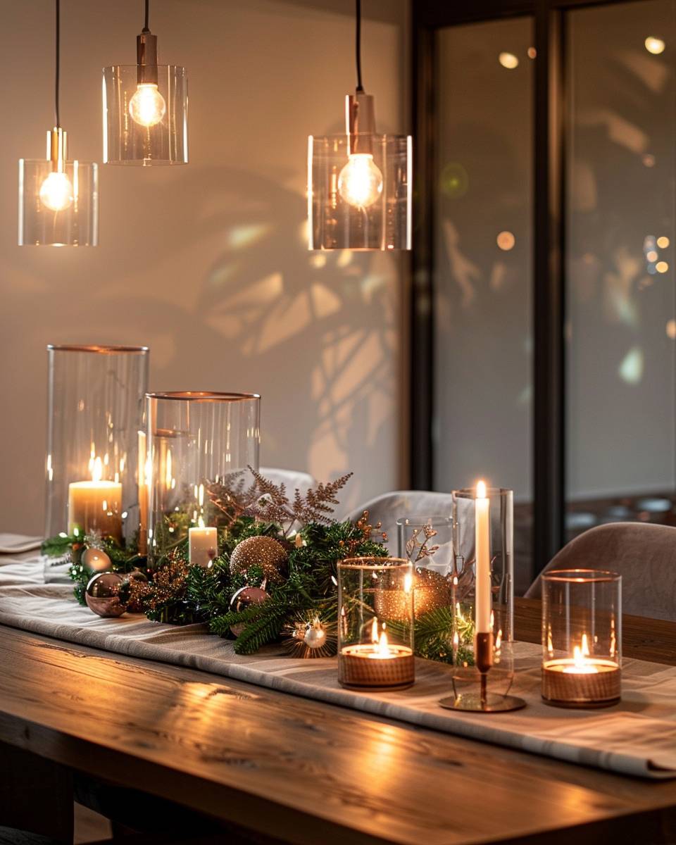 Esszimmer weihnachtlich dekorieren- Integriere elegante Windlichter für festliche Stimmung