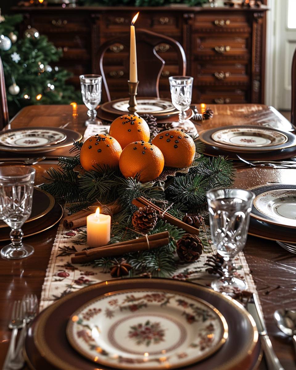 Esszimmer weihnachtlich dekorieren- Nutze aromatische Orangen mit Nelken als Deko
