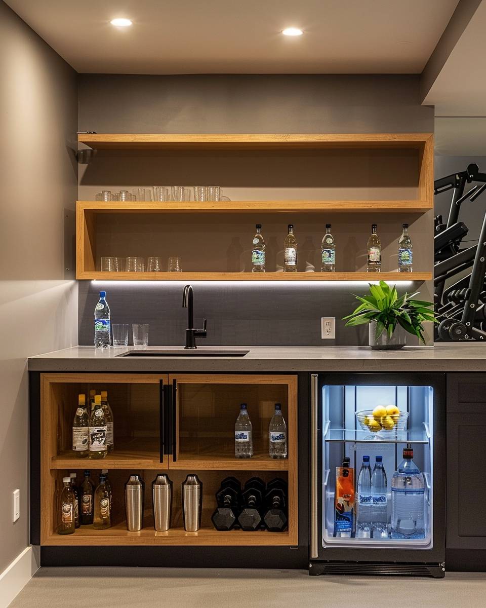 Fitnesskeller einrichten- Gestalte eine Getränke-Ecke für Erfrischungen