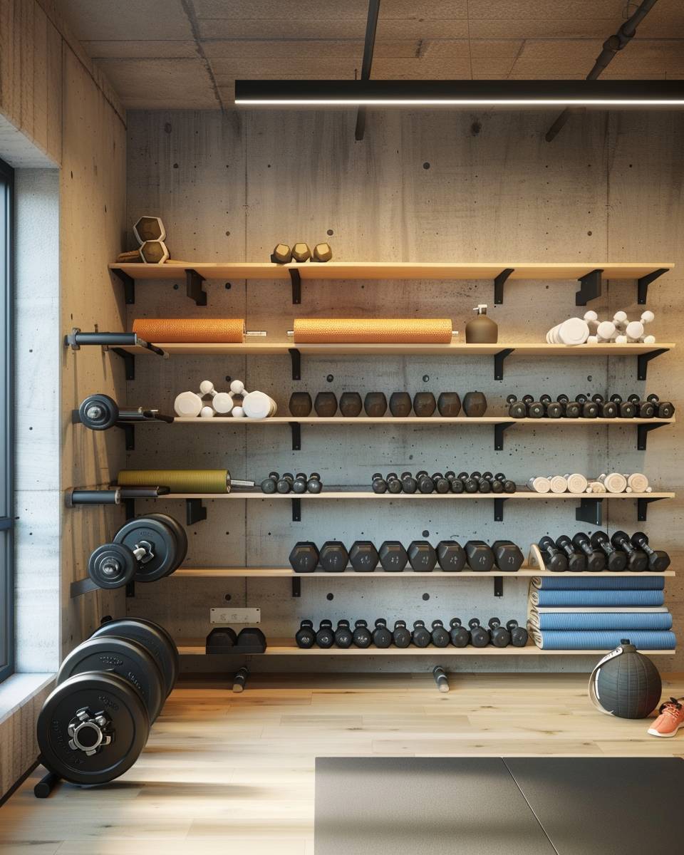 Fitnesskeller einrichten- Verstaue Equipment ordentlich in smarten Regalen