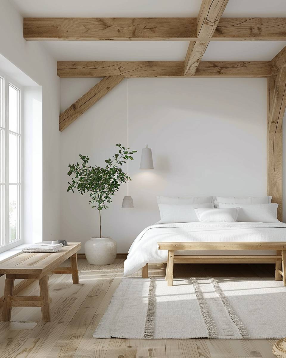 Gästezimmer in Weiß- Integriere skandinavische Holzdetails für Gemütlichkeit