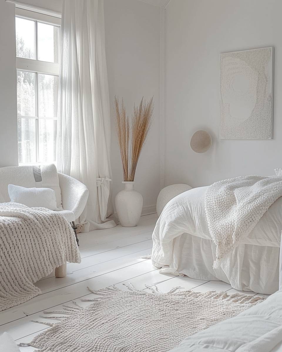 Gästezimmer in Weiß- Kombiniere verschiedene Texturen für Tiefgang