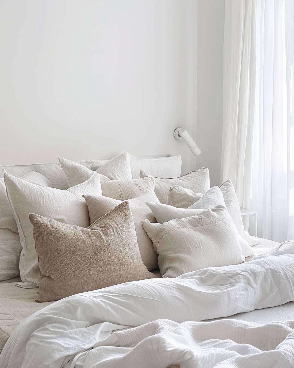 Gästezimmer in Weiß- Verwende Kissen in unterschiedlichen Weiß-Tönen