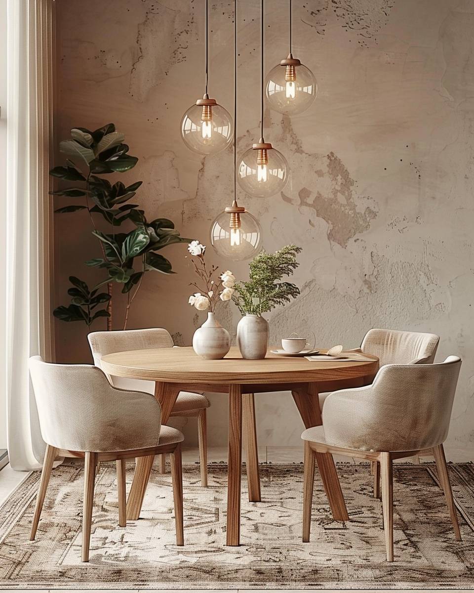 Ideen: Esszimmer gemütlich einrichten-Wähle einen runden Holztisch für mehr Nähe