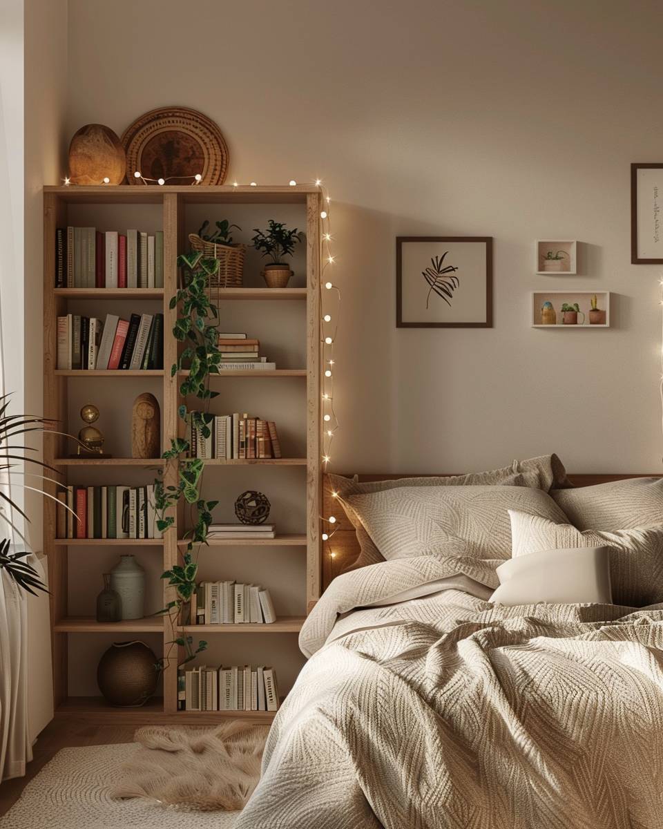 Ideen: Schlafzimmer mit Lichterketten dekorieren- Klemme Lichterketten an dein Bücherregal